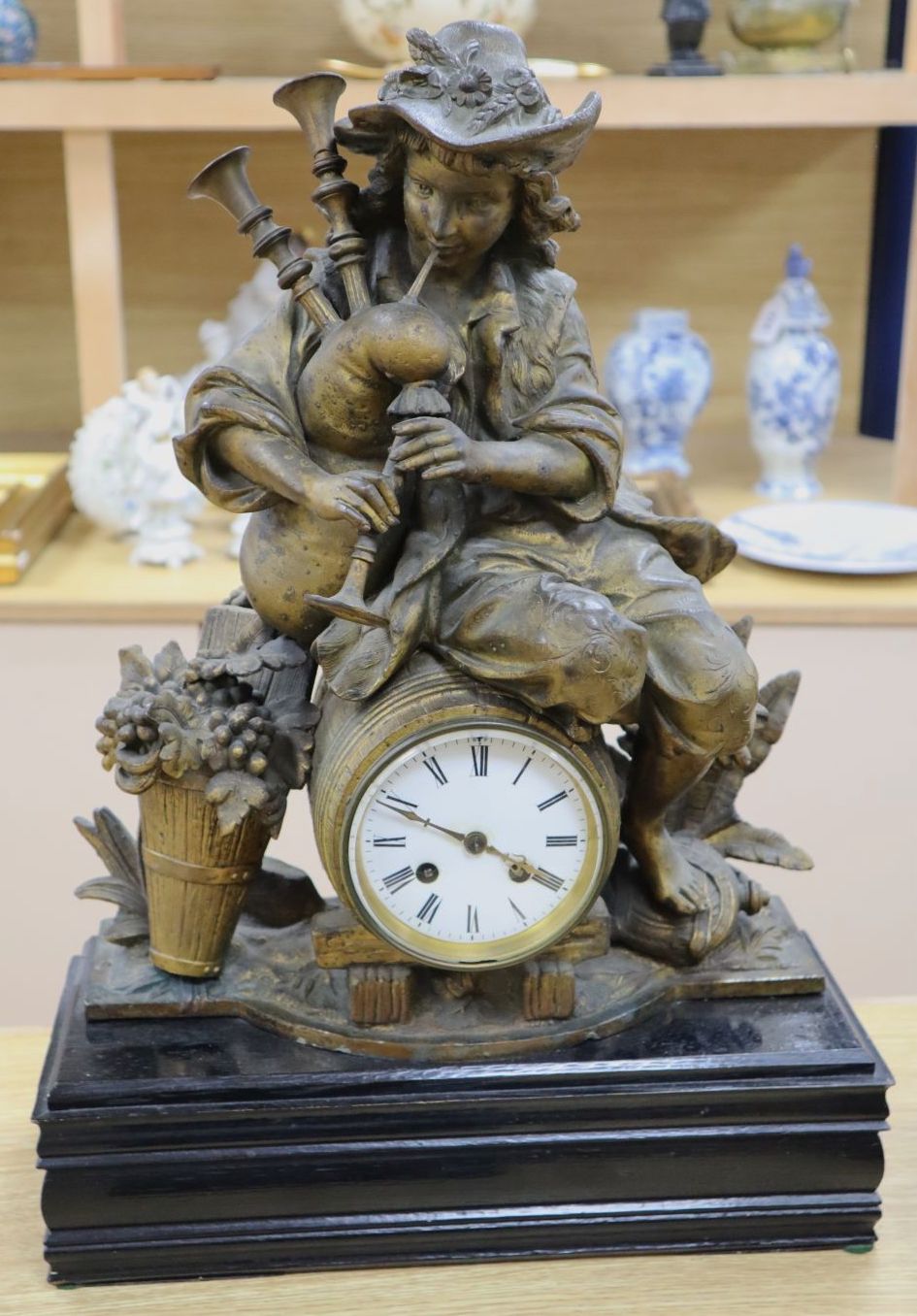 A 19th century gilt metal mantel clock, French bell-striking movement, 52cm high